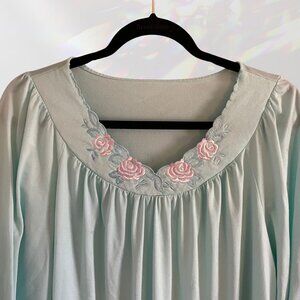 Aqua Vintage Nightgown with Floral Detail